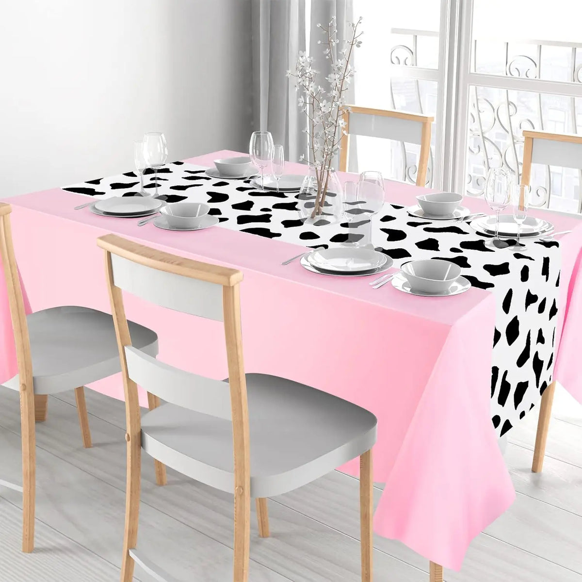 Pink Cow Print Disposable Party Tablecloth – 108" x 54"