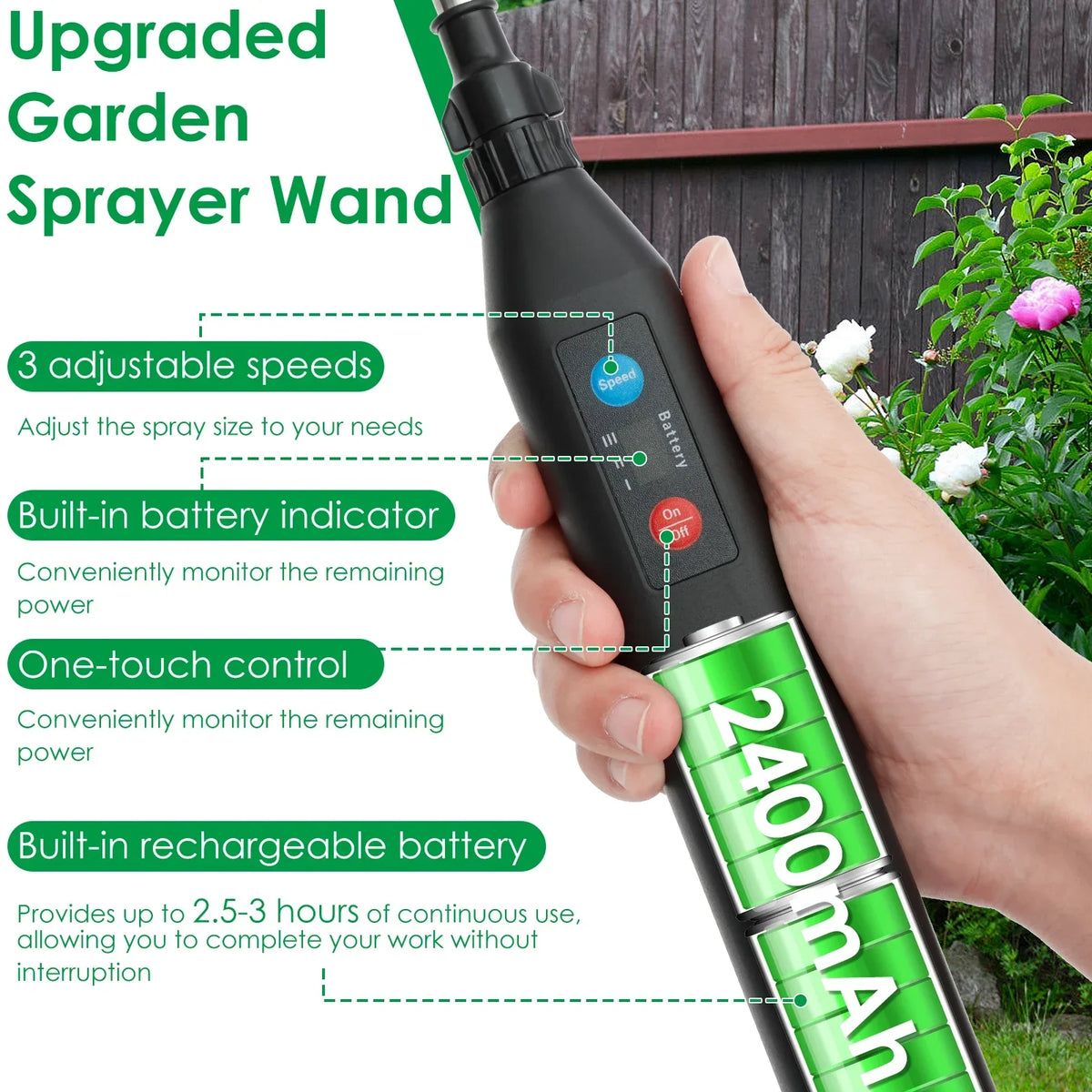 Retractable Electric Sprayer Wand – 4 Nozzles Telescopic