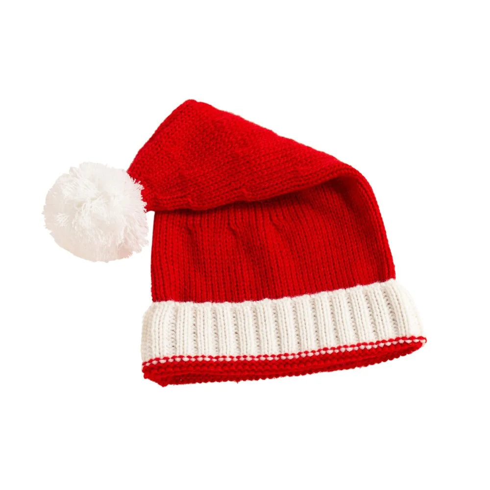Red Knit Christmas Santa Hat – Windproof Winter Hat Kids & Adult