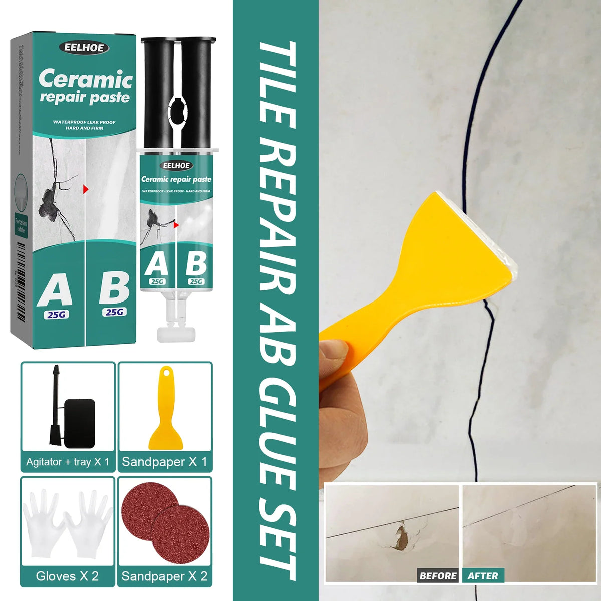 Tile Repair Paste AB Glue | Waterproof Ceramic Crack Fix Kit