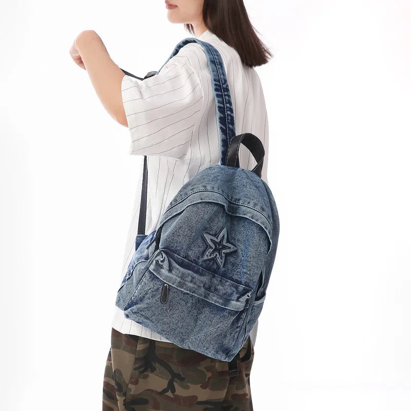 Korean Canvas Denim Backpack – Large Capacity, Waterproof