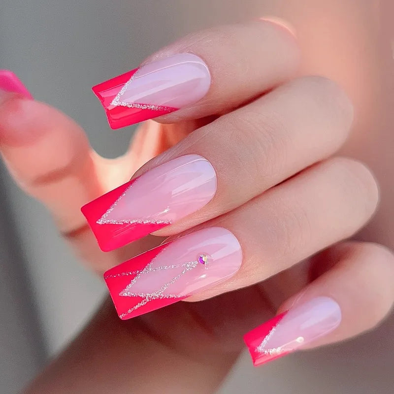 French Press On Nails with Rhinestones – 24 Pcs | Nixie