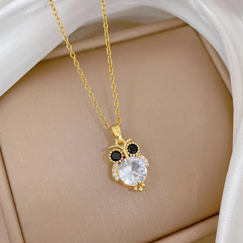 Women's Gold Owl Pendant Necklace – Copper & Stainless Steel