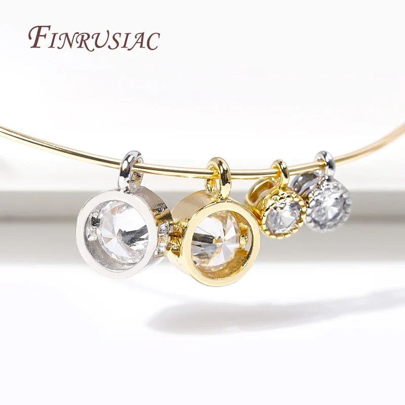 18K Gold Plated Zircon Round Charm Pendants | DIY Jewelry