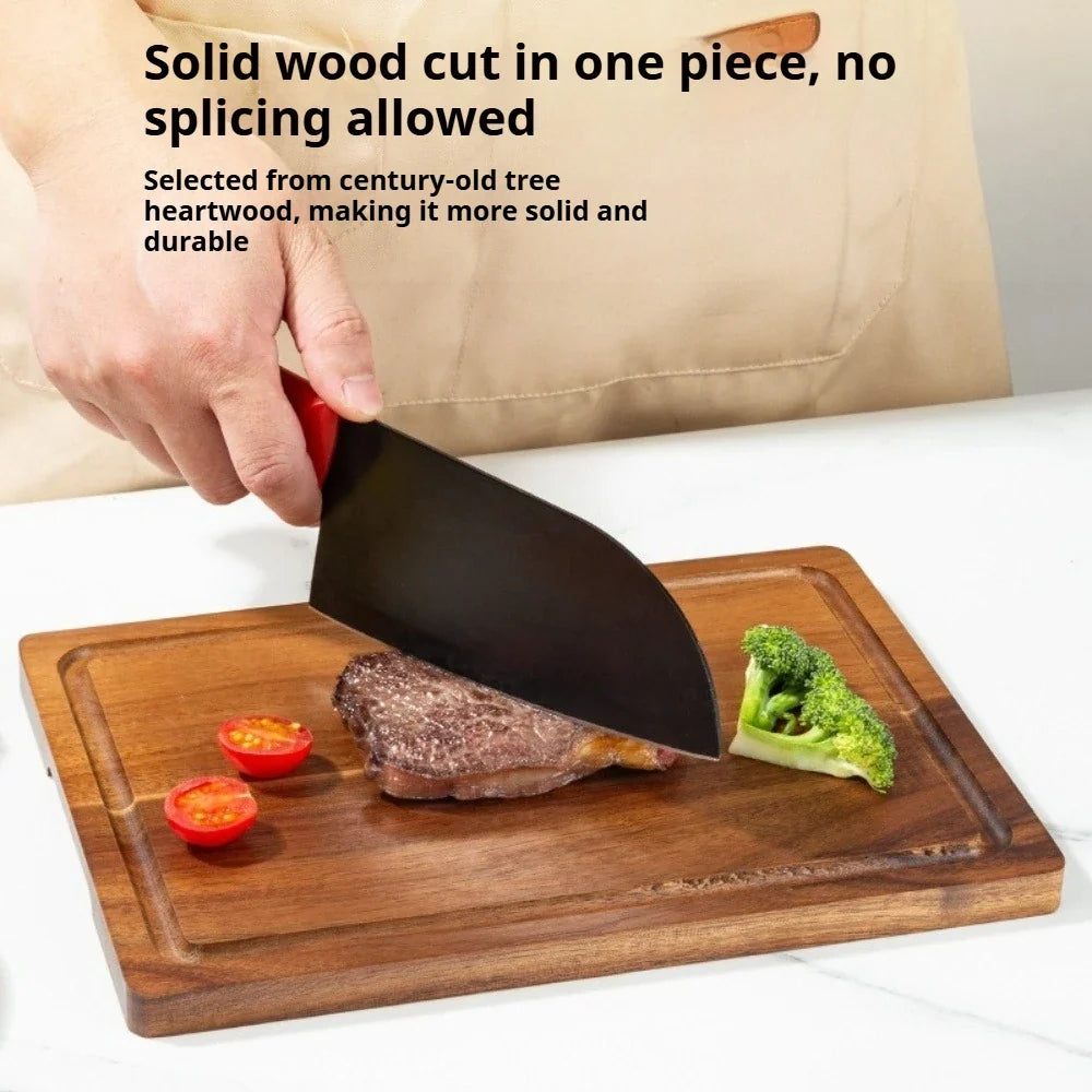 Wooden Cutting Board with Juice Grooves – Kitchen Chopping Tray