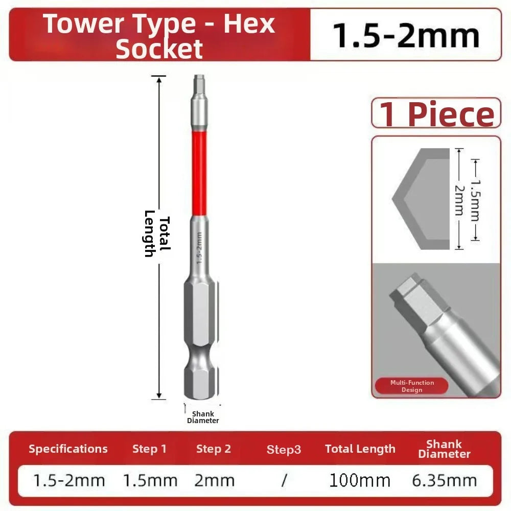 HRC60 Alloy Steel Hex Screwdriver Bit Set – 6.35mm Shank