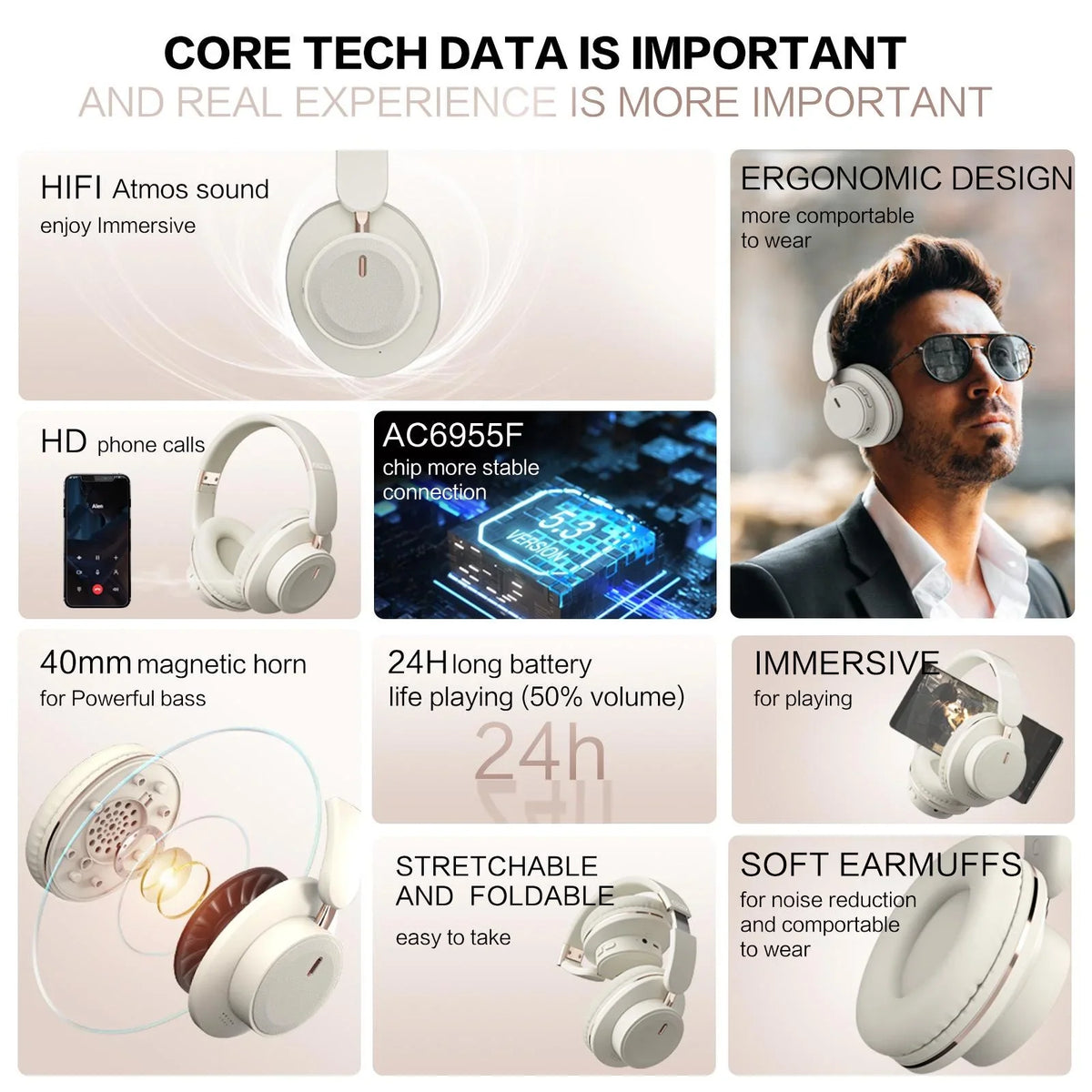 STONEGO BT 5.3 Foldable Over-Ear Wireless Headphones