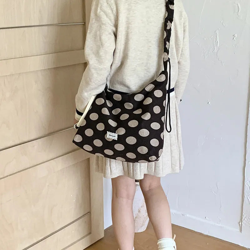Japanese Retro Polka Dot Tote Bag – Large Shoulder Handbag