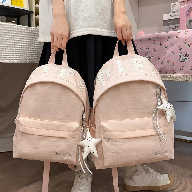 Korean Vintage Embroidered Letter Backpack – Unisex Student