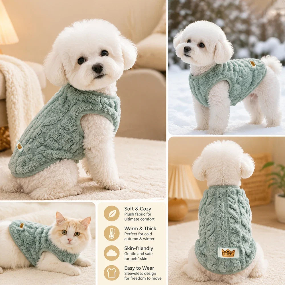 Soft Fleece Pet Vest Sweater – Small Dogs & Cats Winter Pullover