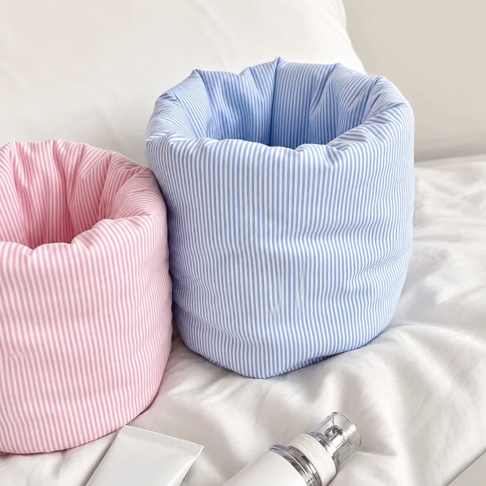 Striped Fabric Makeup Brush Storage Basket – Large Capacity