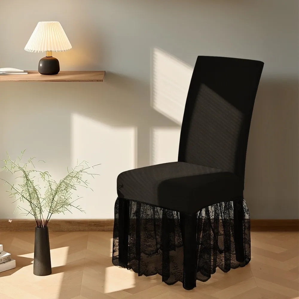 Milk-Silk Dining Chair Slipcover Lace Trim Non-Slip Universal Fit