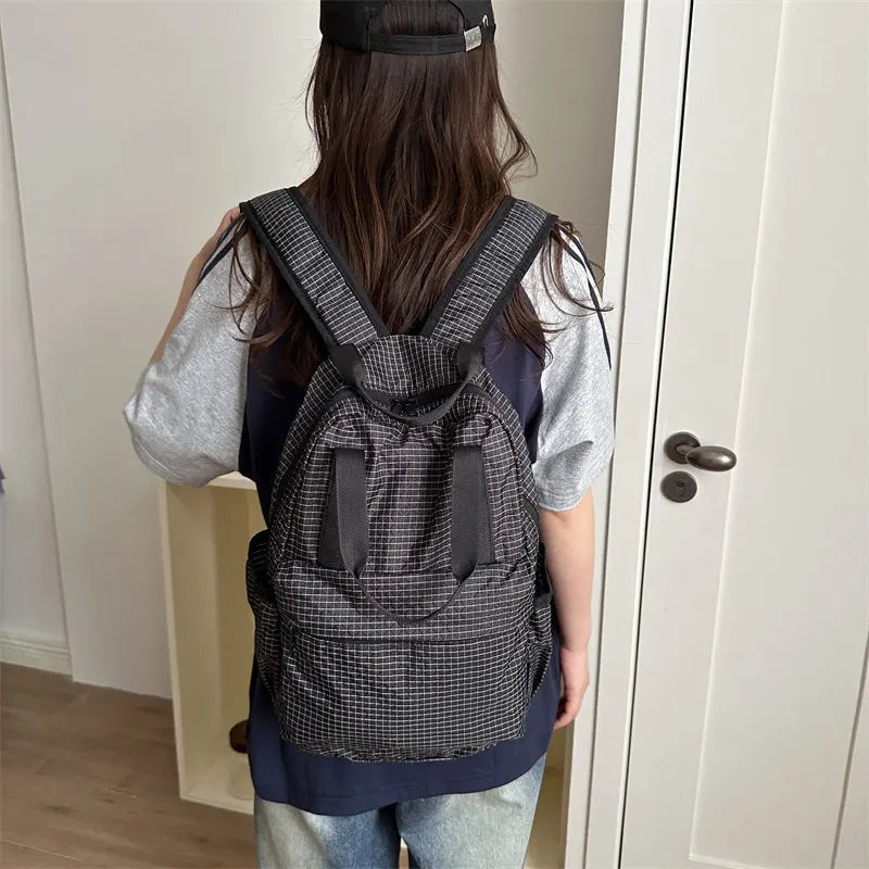 Waterproof Nylon Plaid Foldable Backpack | Lightweight Travel Bag