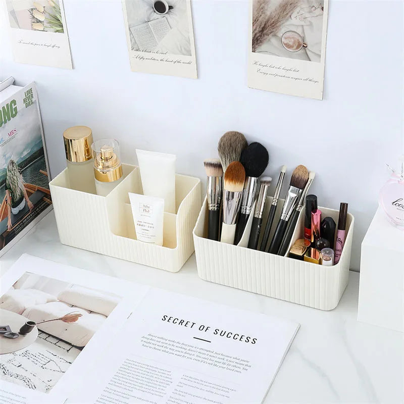 3-Compartment Striped Makeup Brush & Cosmetic Organizer
