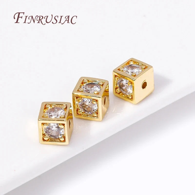 18K Gold Plated Zircon Square Spacer Beads | DIY Jewelry