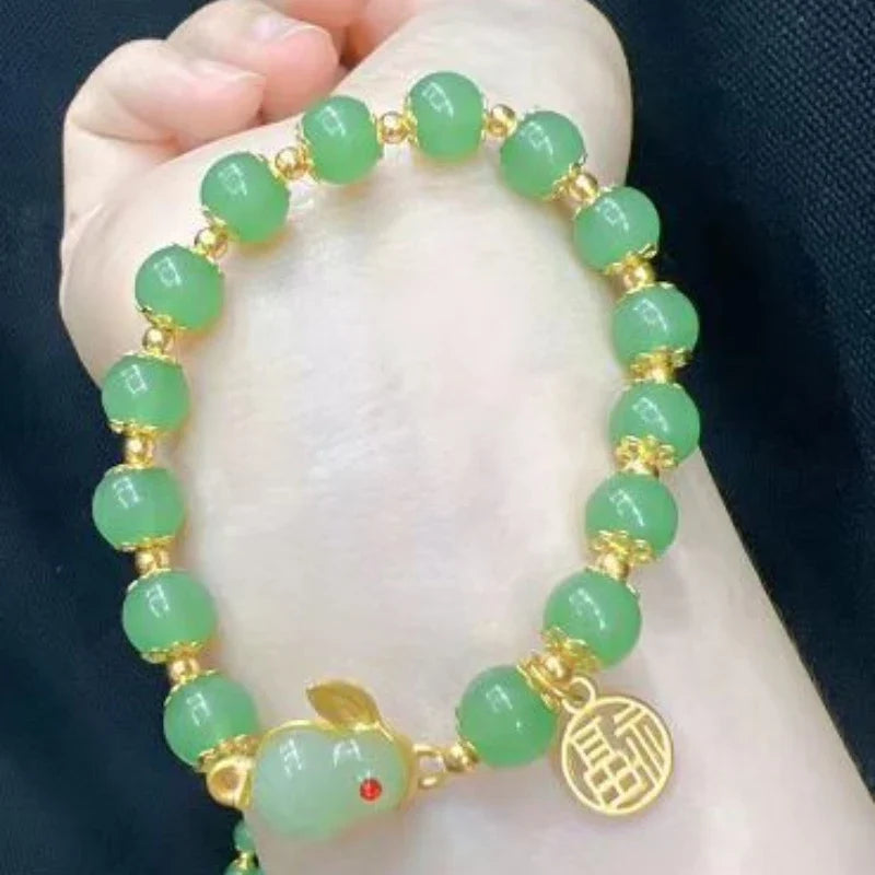 Vintage Imitation Hetian Jade Beaded Bracelet | Women's Gift