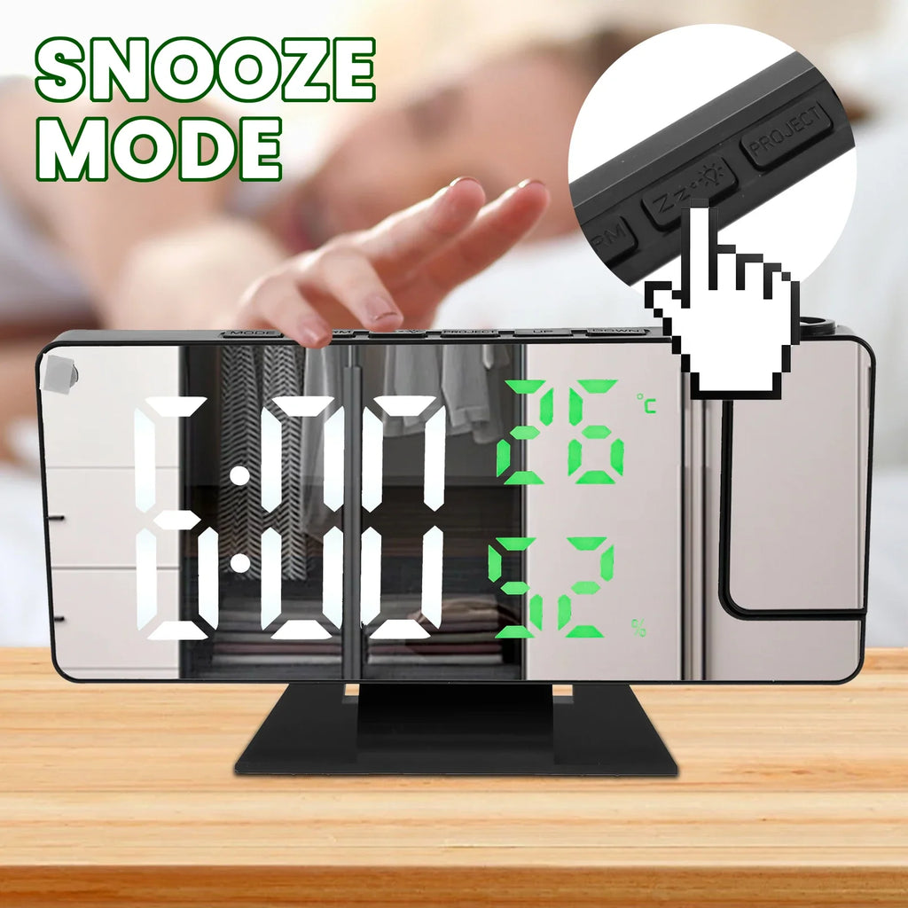 180° Projection Digital Alarm Clock – LED Display & Mirror