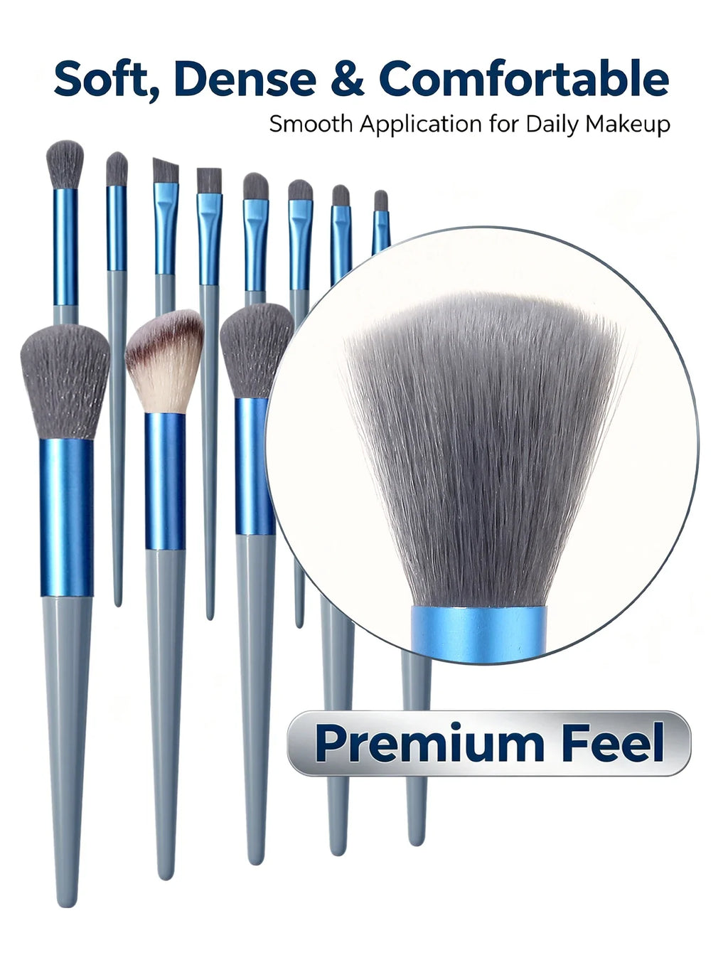 15Pc Makeup Brush Set + 2 Triangle Puffs | Pro Synthetic Kit