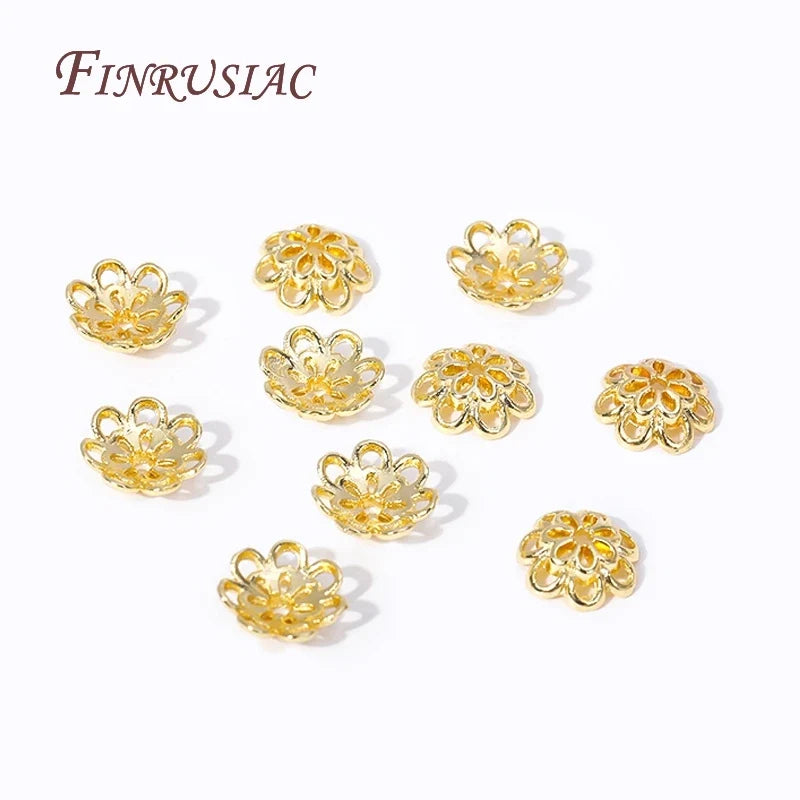 10mm 18K Gold Plated Hollow Flower Bead Caps for DIY Jewelry