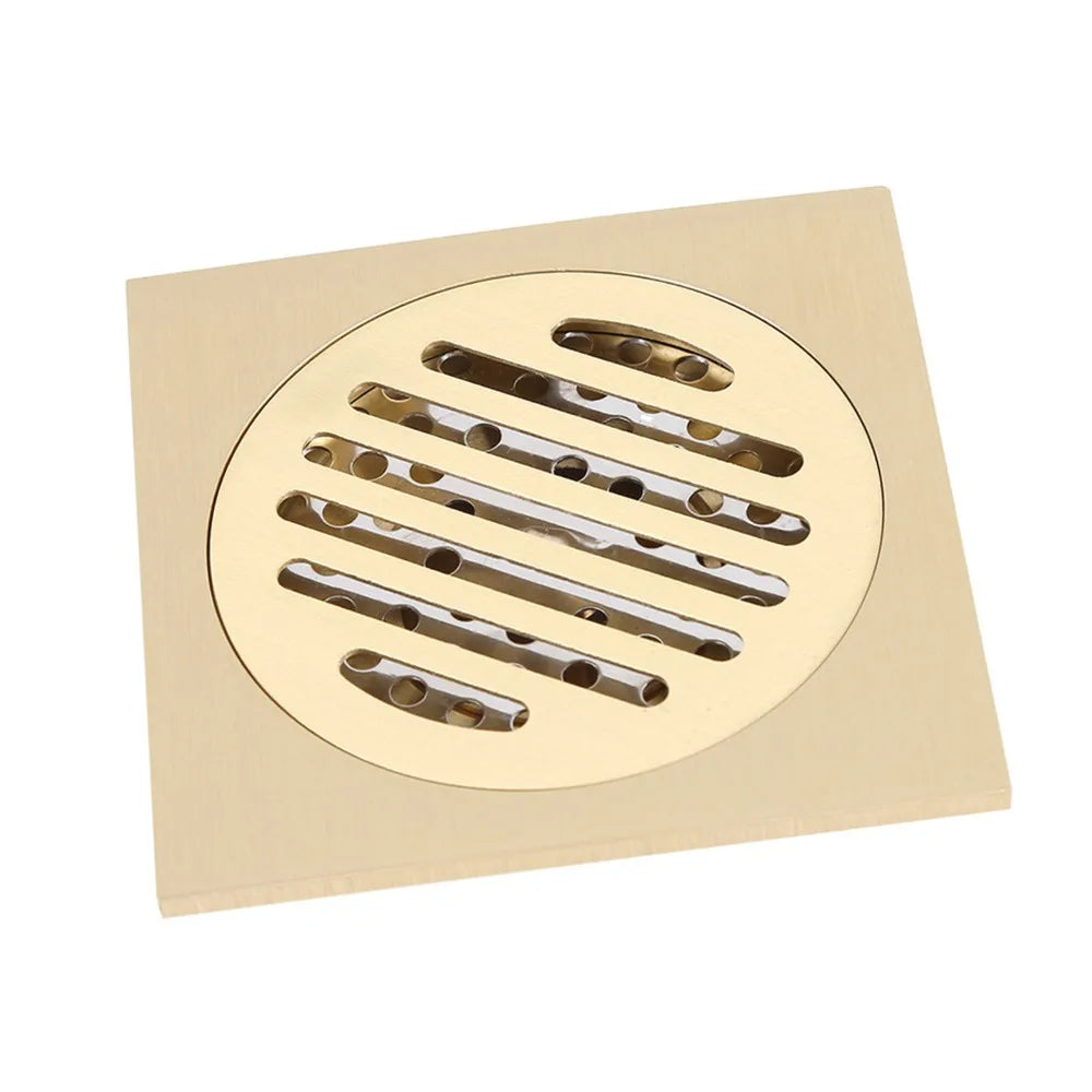 Brass Square Shower Floor Drain Removable Strainer – Gold Finish