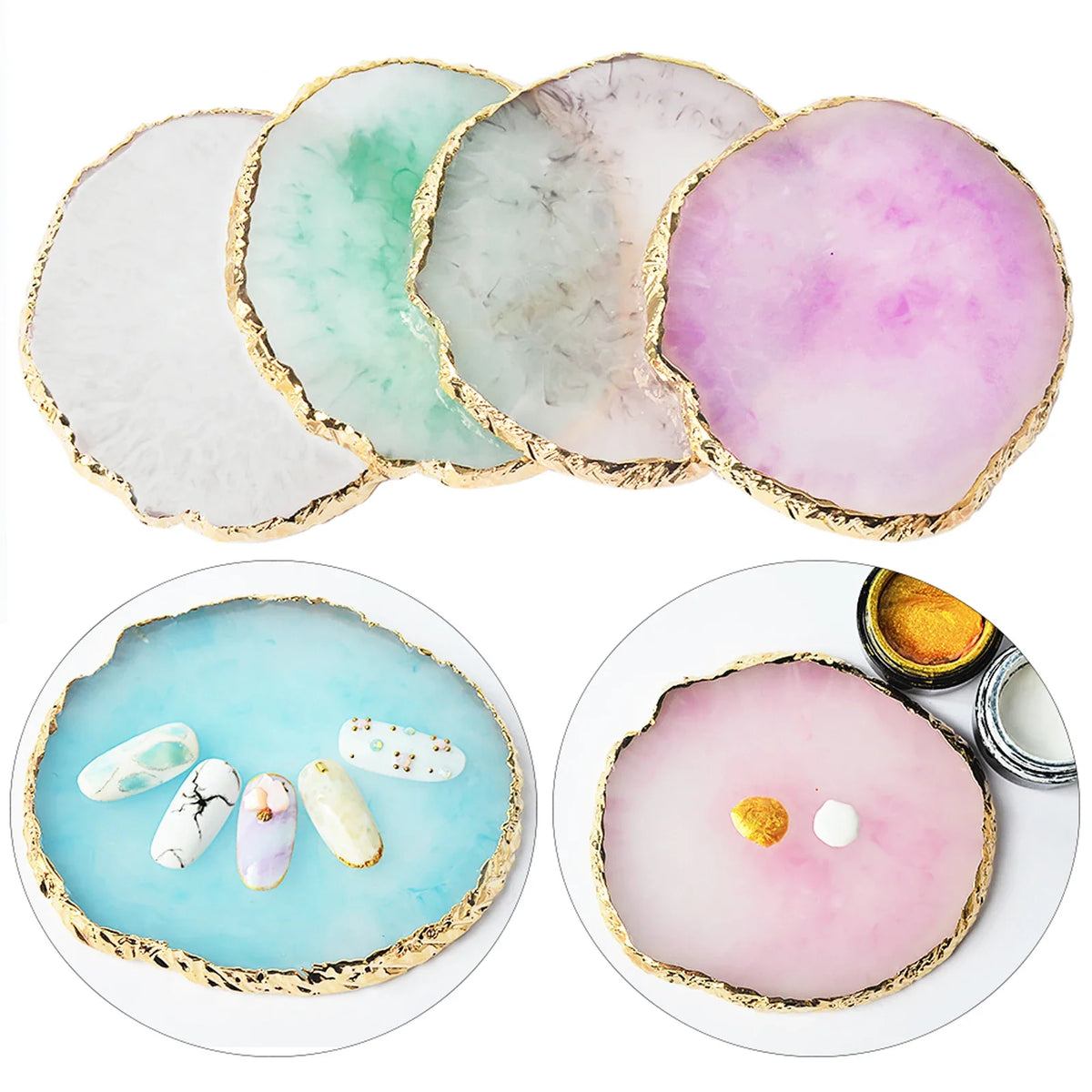 Round Resin Agate Nail Art Palette & Gel Polish Display Shelf