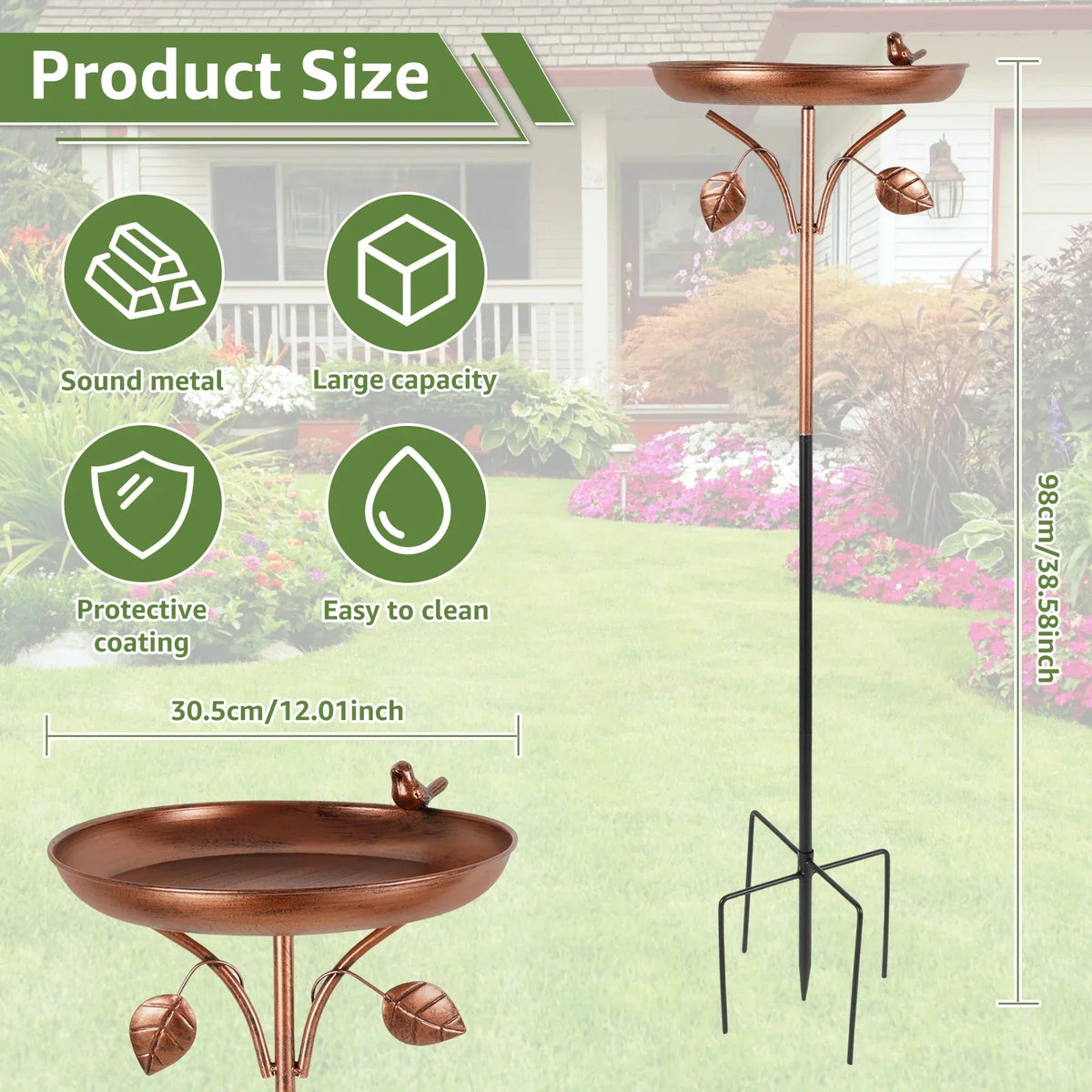 Standing Iron Bird Bath 5-Pronged Base – Garden Decor