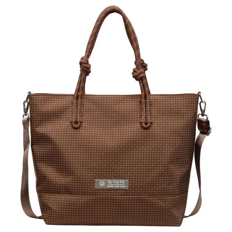 Japanese Plaid Nylon Tote Bag – Large Capacity Work & School