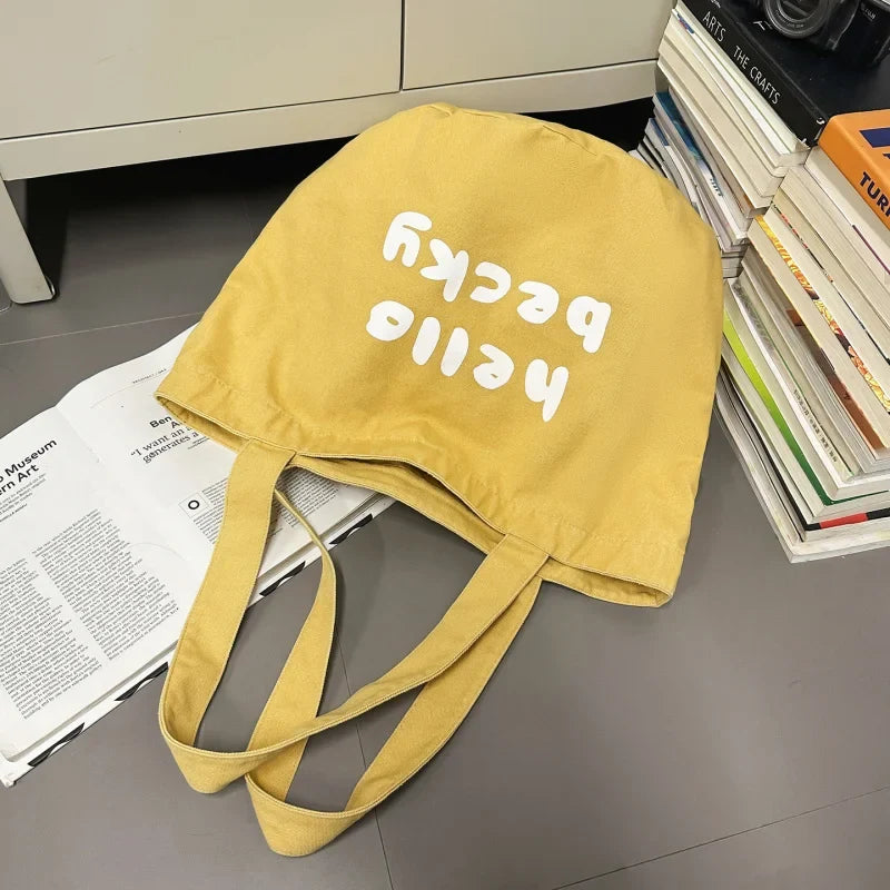 Vintage Washed Canvas Tote Bag – Large Women's Shoulder Bag