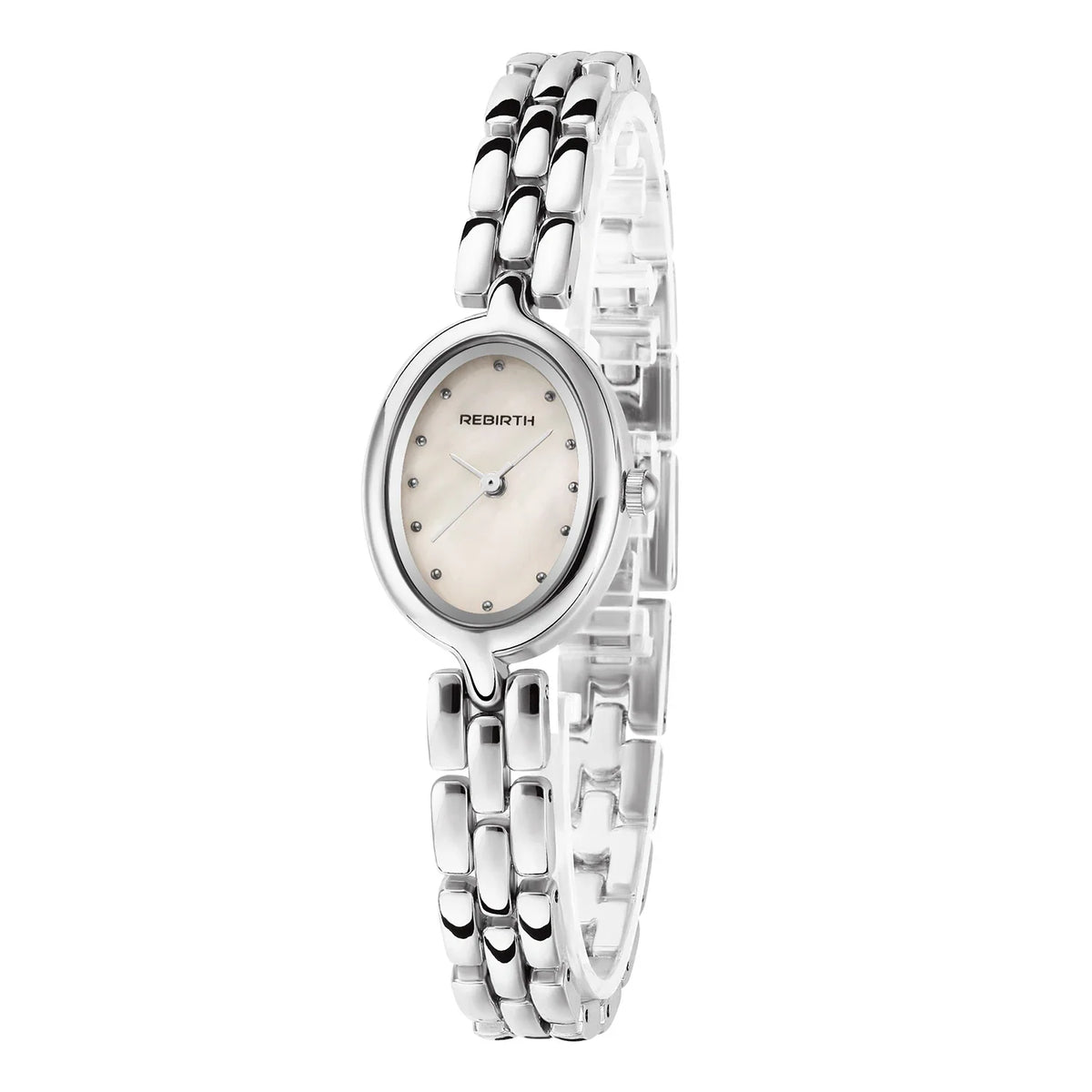 REBIRTH Women's Oval Mother-of-Pearl Quartz Watch | Steel Strap