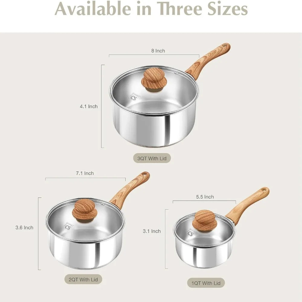 KOCH SYSTEME CS Stainless Steel Saucepan Set 1QT 2QT 3QT Induction