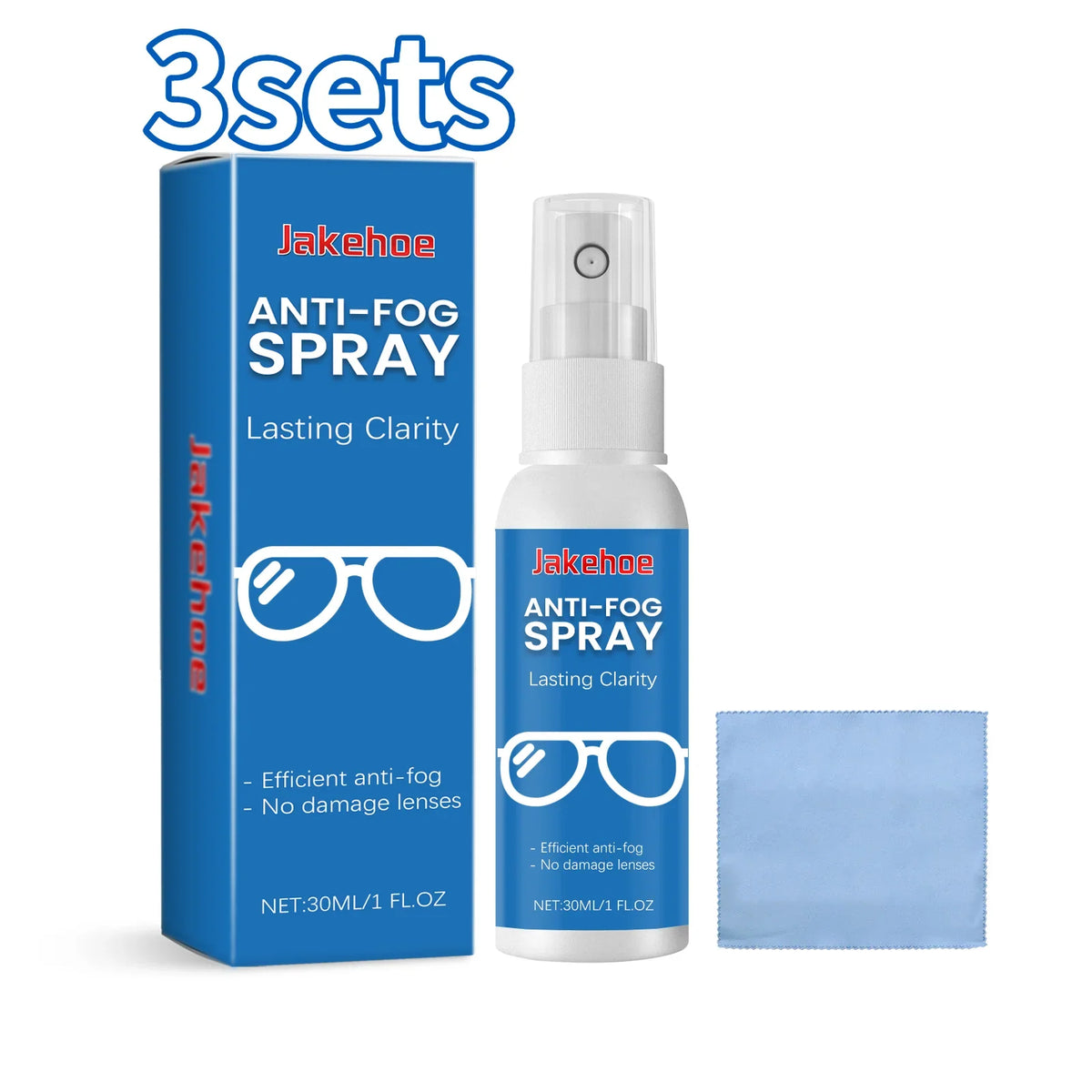 JAKEHOE Anti-Fog Eyeglass Cleaning Spray 30ml | Clear Lenses