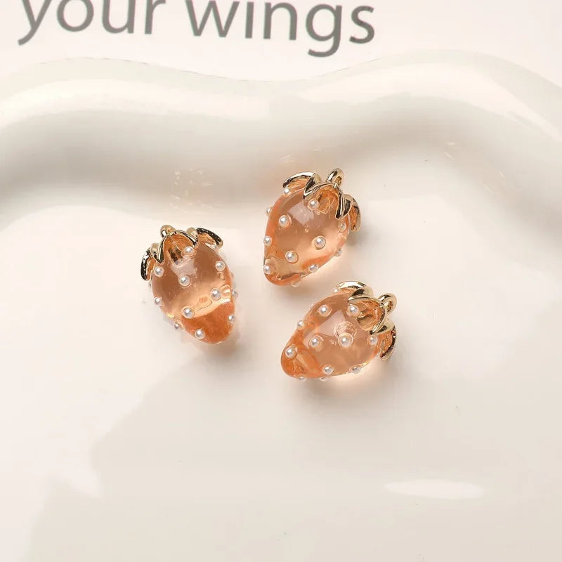 Resin Strawberry Pendant Charm for DIY Jewelry Making