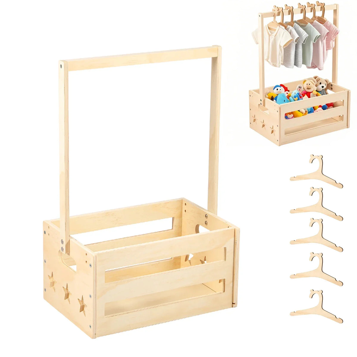 Wood Baby Shower Storage Basket Crate with Organizer & Hangers