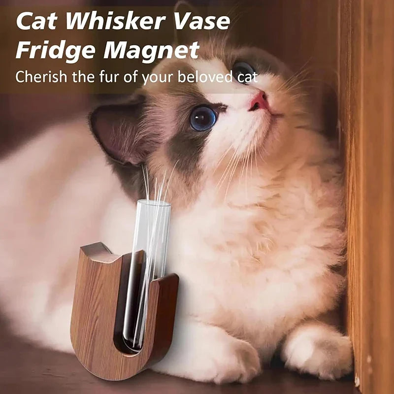 Cat Whisker Vase Fridge Magnet – Wood & Glass Pet Keepsake