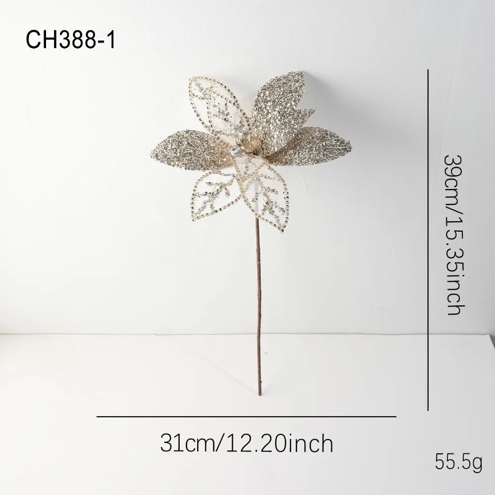 Large Glitter Artificial Poinsettia Christmas Flower Decoration