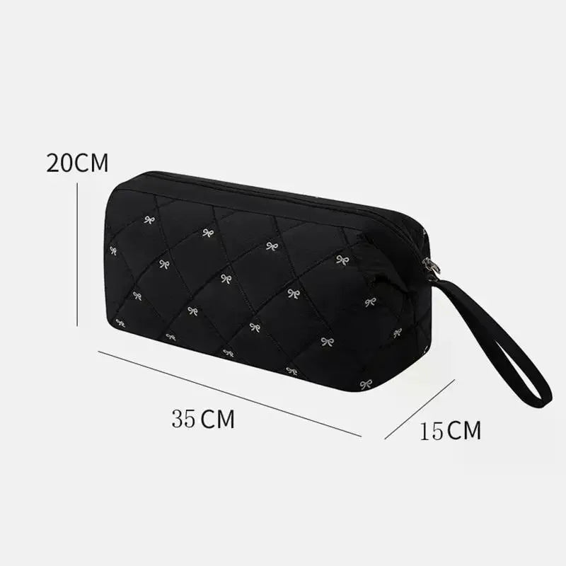 Quilted Hair Dryer Bag – Bow Embroidery Travel Storage Organizer