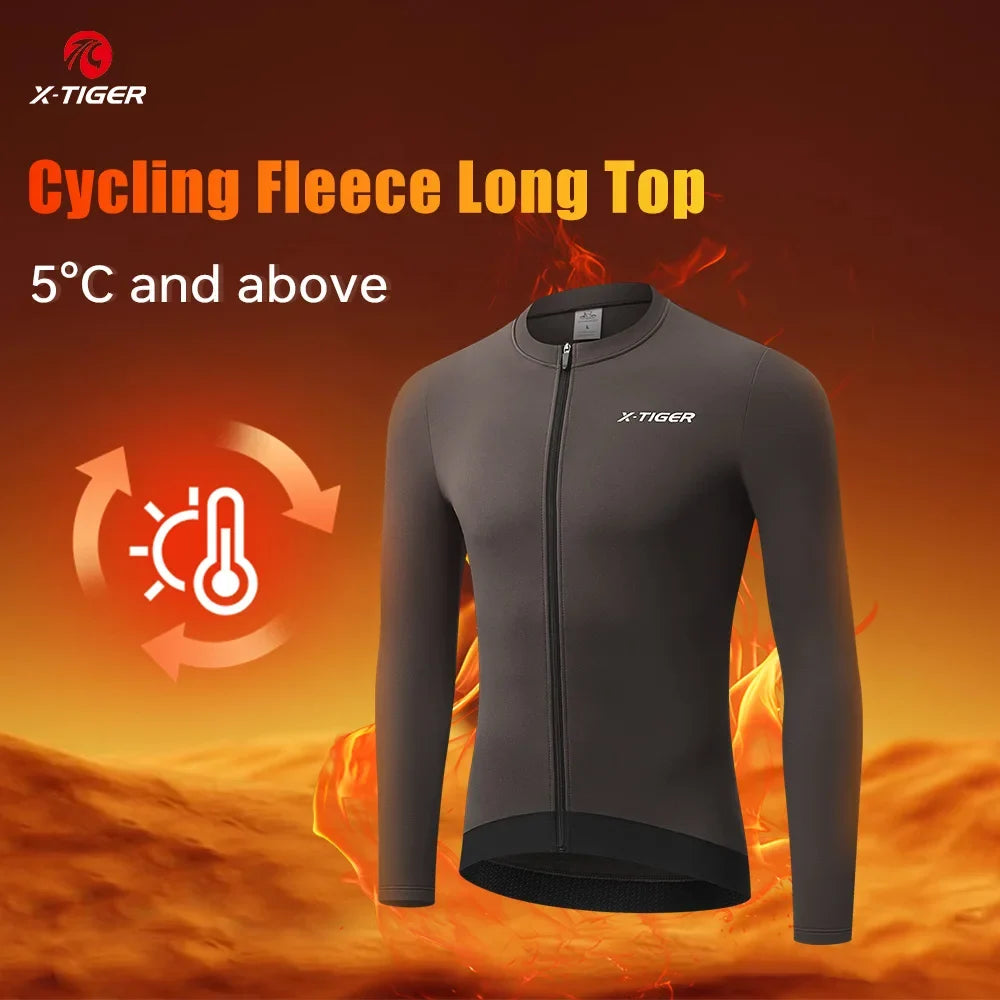 X-TIGER Winter Thermal Fleece Cycling Jersey | Long Sleeve MTB