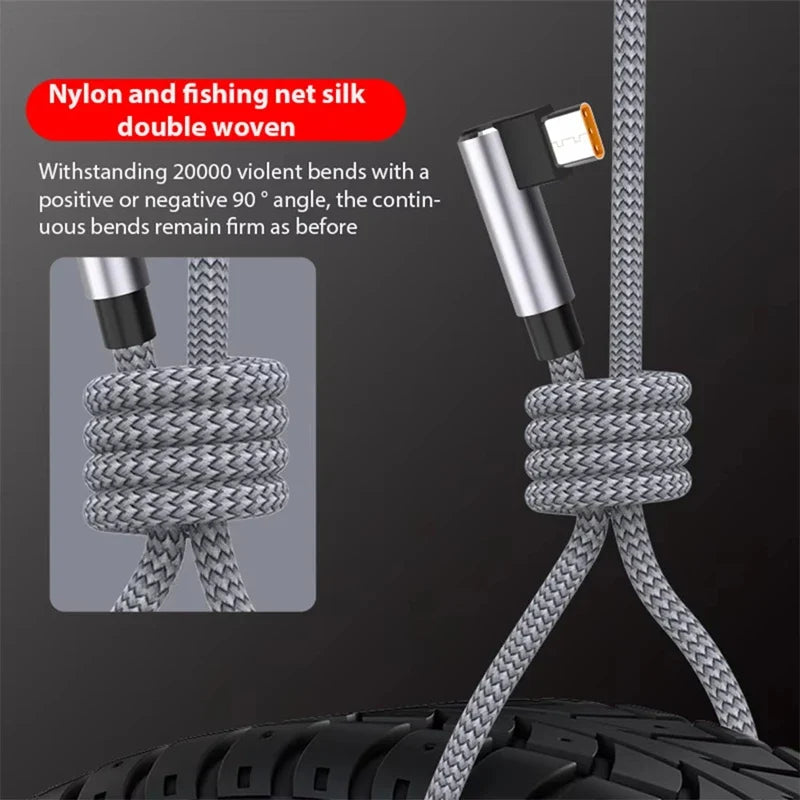 6A USB-C Right Angle Fast Charge Cable 3m 5m | Type-C Elbow