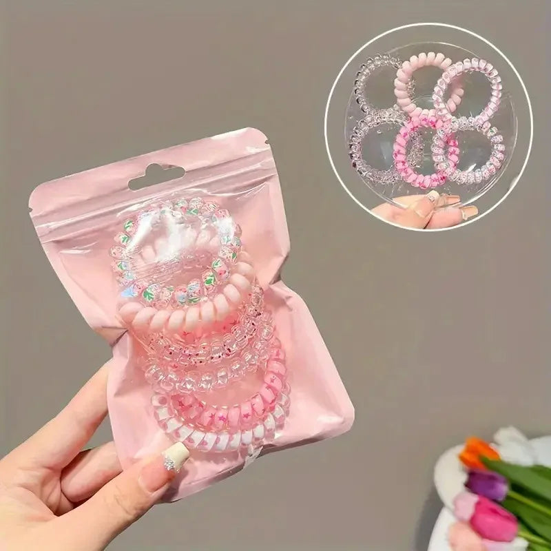 6-Pack Spiral Elastic Hair Ties – Colorful Telephone Wire Bands