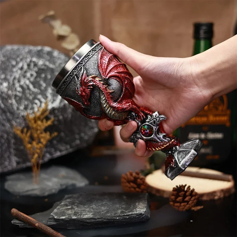 Medieval Dragon Goblet Resin & Stainless Steel Chalice Cup