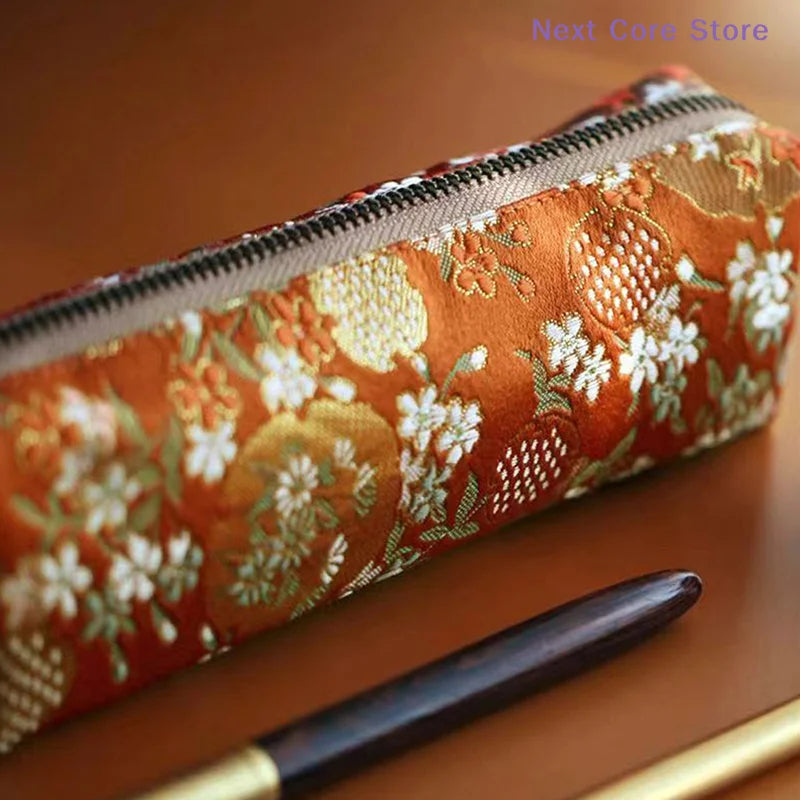 Vintage Embroidery Pencil Case Large Capacity Cotton Linen Pouch