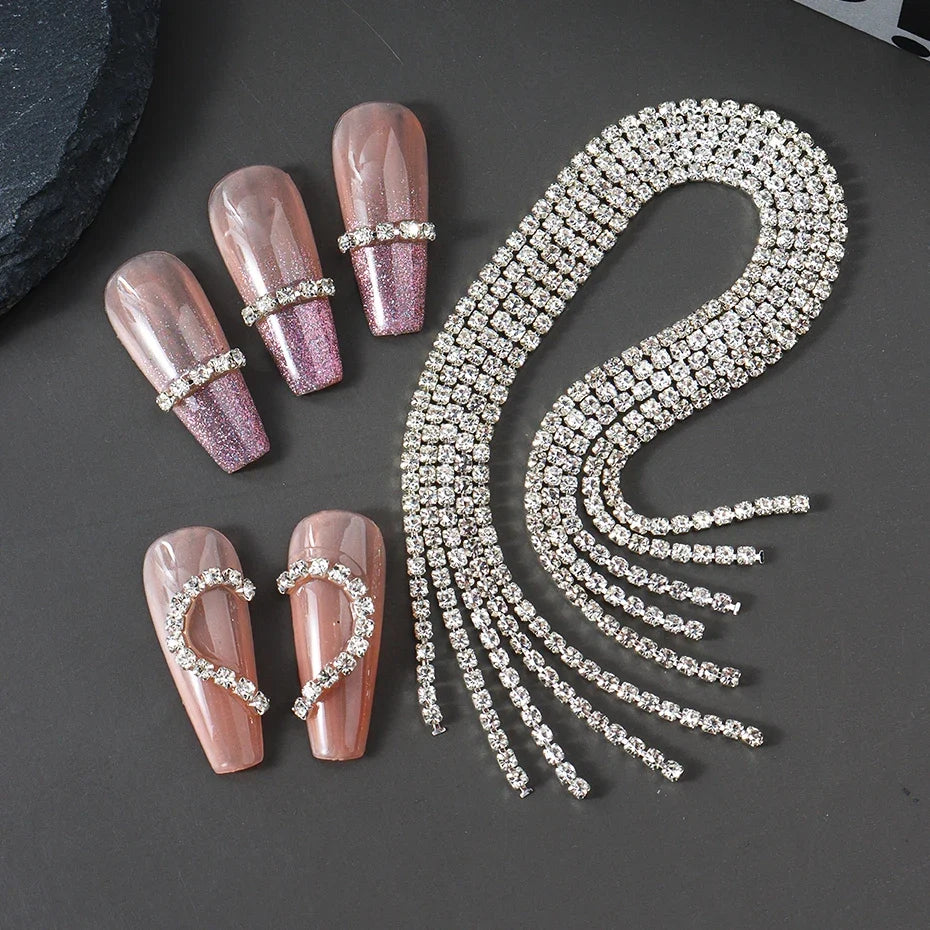 Luxury Sparkling Silver Chain Nail Art Decoration | Diamond DIY