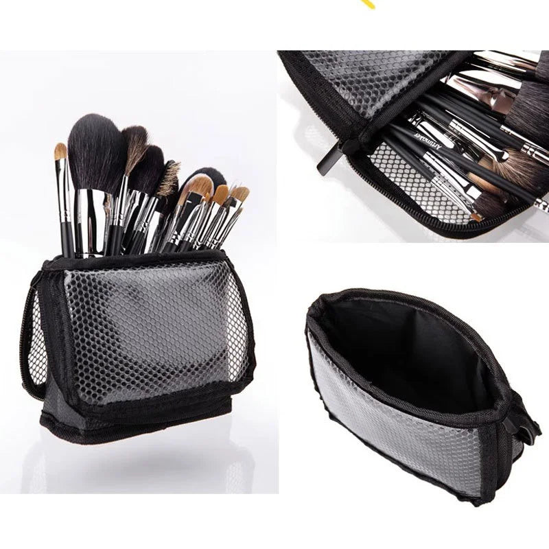 Foldable Stand-Up Makeup Brush Holder & Cosmetic Bag