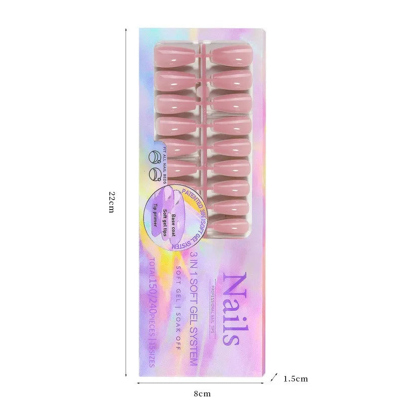 150pcs Press-On Toenails French Square Pink Fake Toe Nails Set