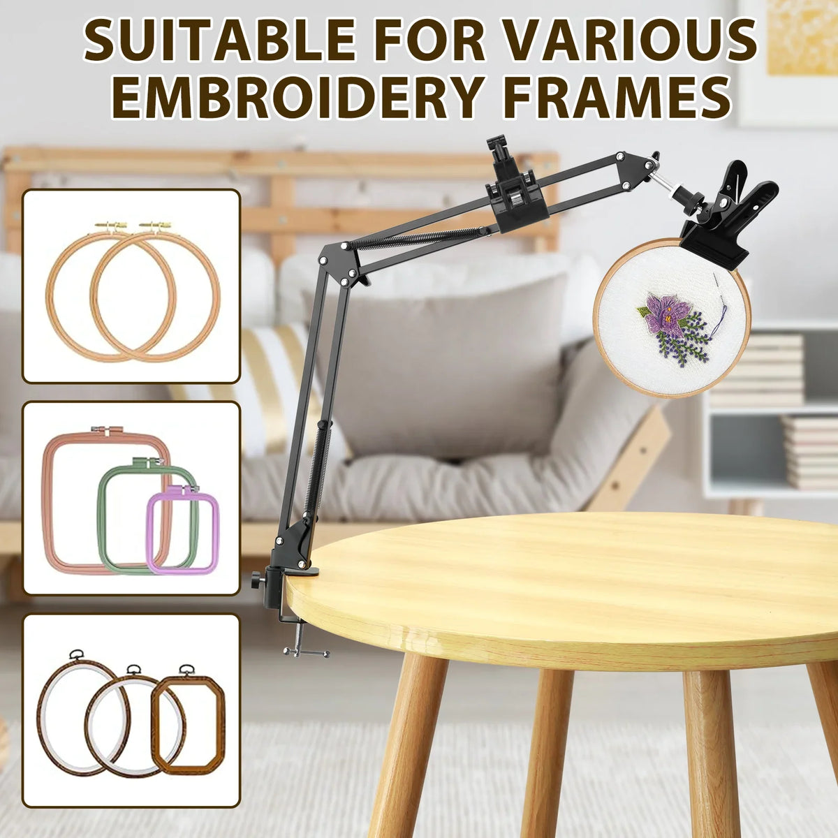 Adjustable Metal Embroidery Hoop Stand 360° Rotatable Holder