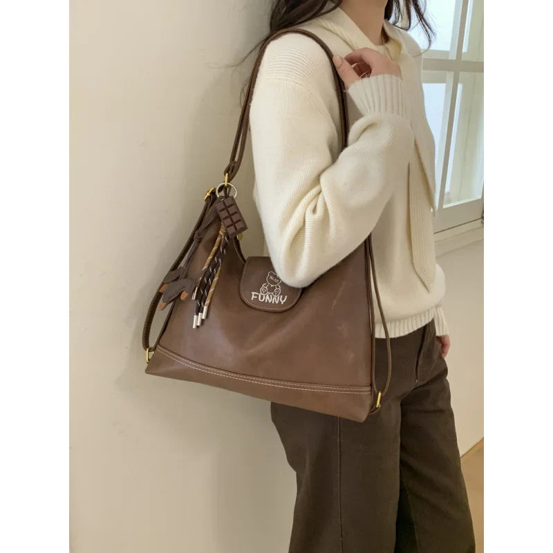 Retro Large Capacity PU Leather Tote Bag for Women