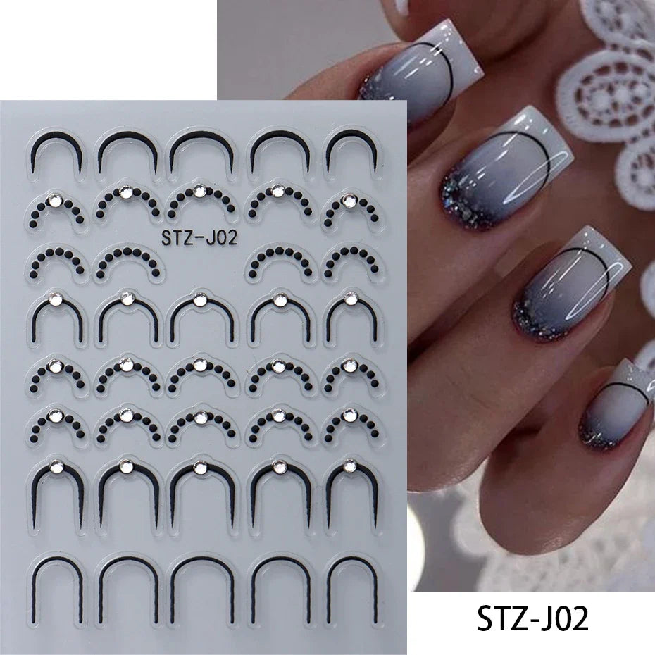 3D Metal Stripe Nail Art Stickers – Gold Silver Self-Adhesive