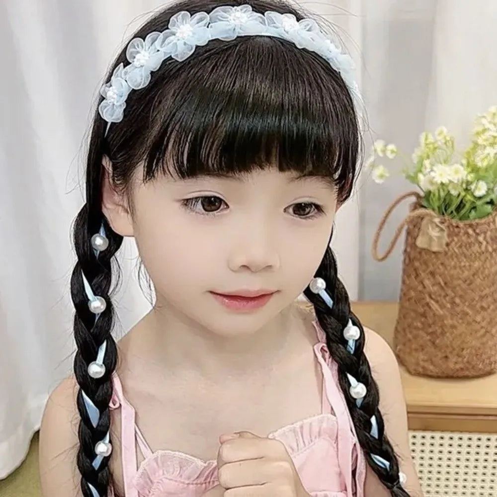 Faux Pearl Flower Headband – Handmade Chiffon Floral Hair Wreath