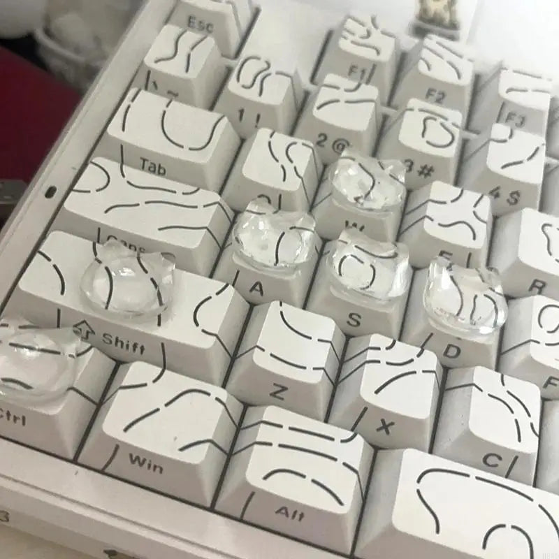 Cat Head Silicone Keycaps for Long Nails – 20 Pack Clear