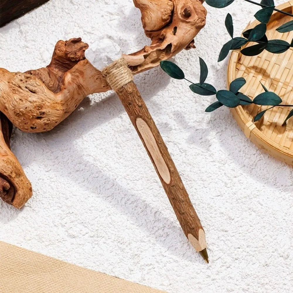 Handmade Natural Crystal Ballpoint Pen – Wooden Wand Writing Pen